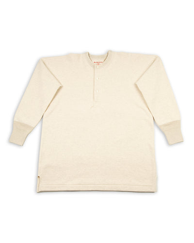 Olde Homesteader Cotton Fleece Henley Neck L/S - Ecru Heather - Standard & Strange