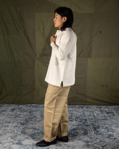 Olde Homesteader Cotton Fleece Henley Neck L/S - Ecru Heather - Standard & Strange