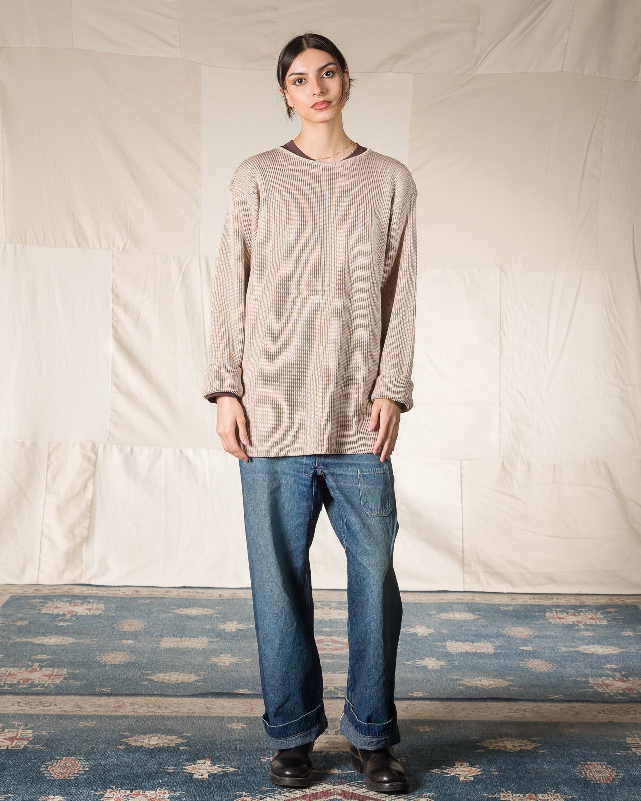 Olde Homesteader & Daughter Silk Hand Knitting Heavyweight Rib Pullover - Beige 8 - Standard & Strange