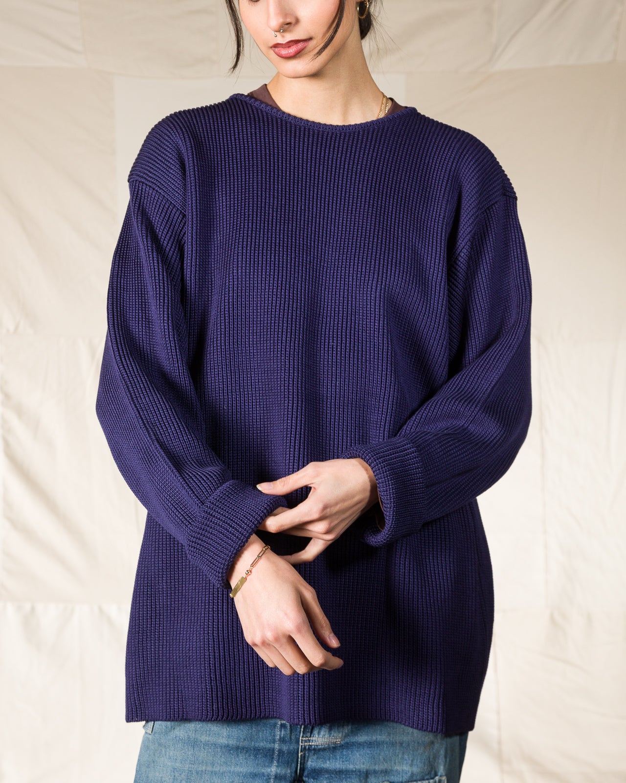 Olde H & Daughter Silk Hand Knitting Heavyweight Rib Pullover - Eggplant 8 - Standard & Strange