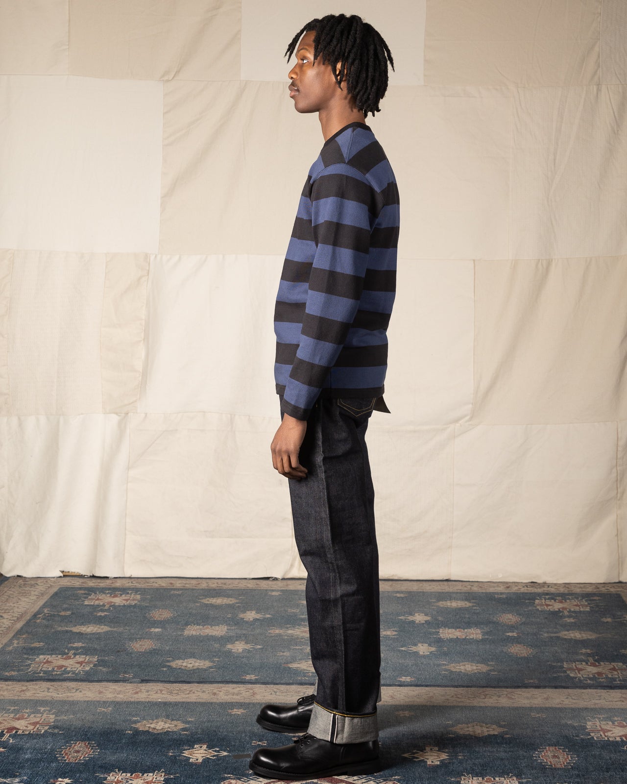 The Real McCoy's Buco Heavy Stripe Racing Jersey - Black/Blue