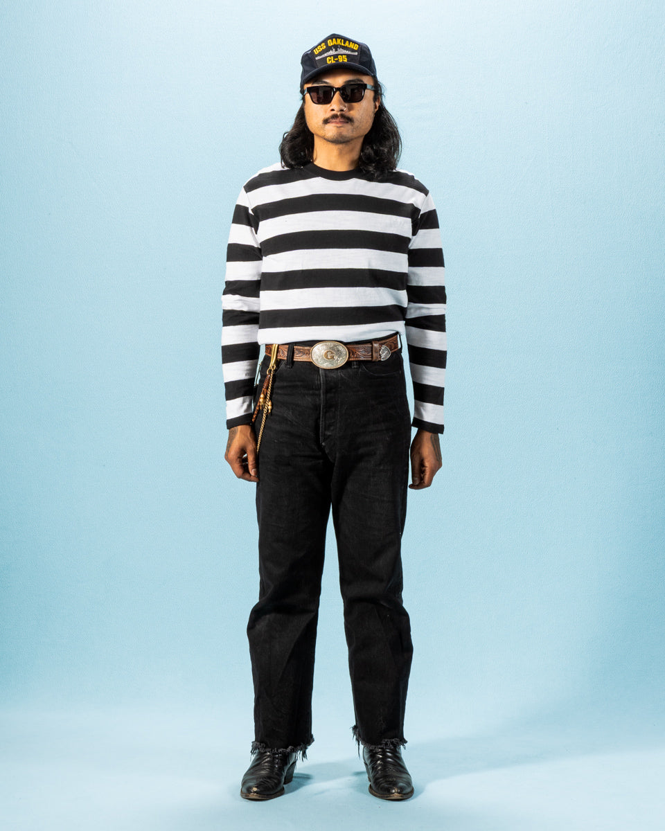 The Real McCoy's Buco Stripe L/S Tee - White - Standard & Strange