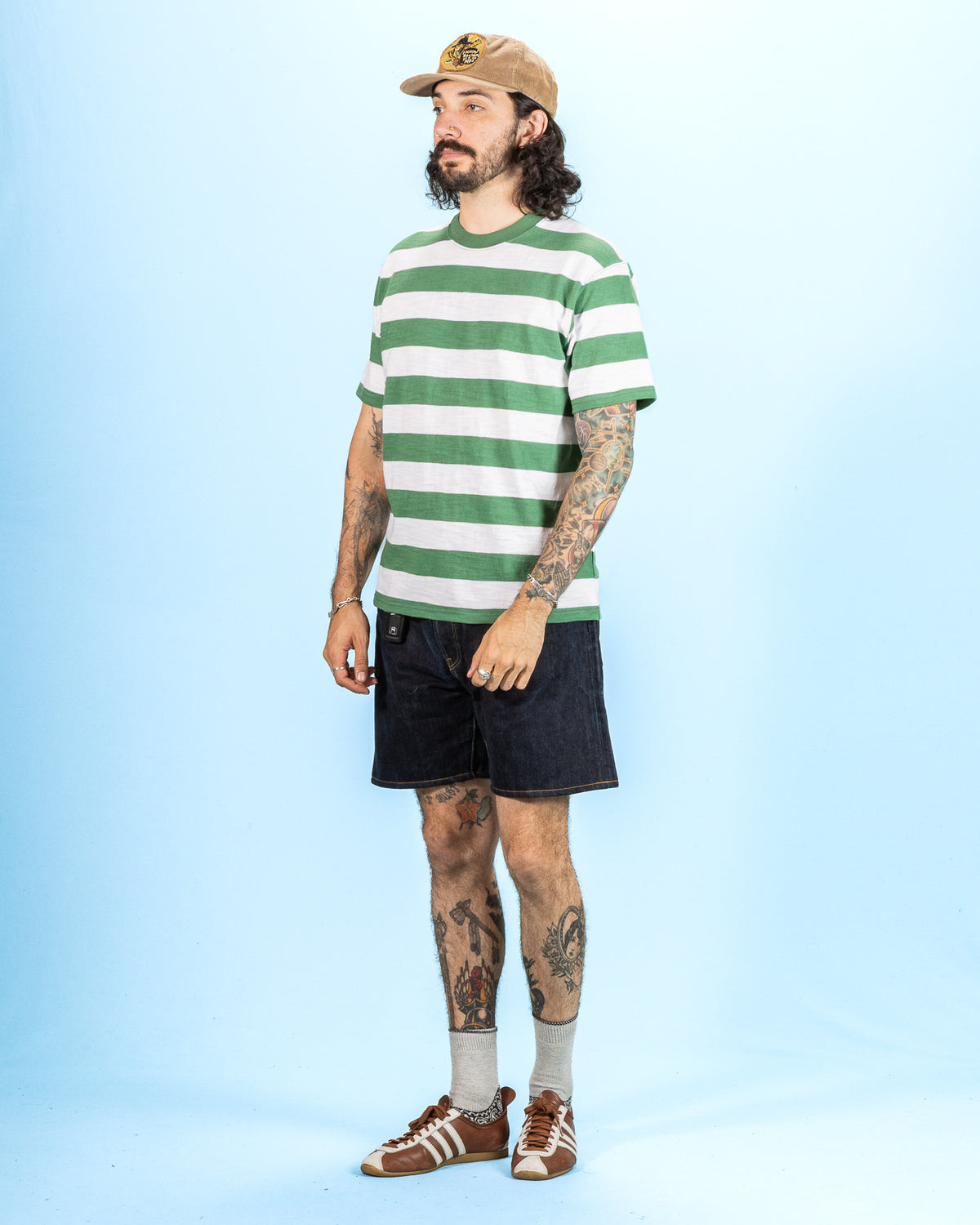 The Real McCoy's Buco Stripe Tee S/S - White/Green - Standard & Strange