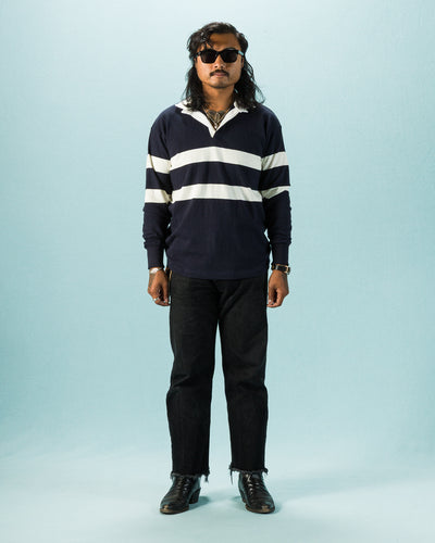 The Real McCoy's Climber's Striped Rugby Shirt - Navy x Ecru - Standard & Strange