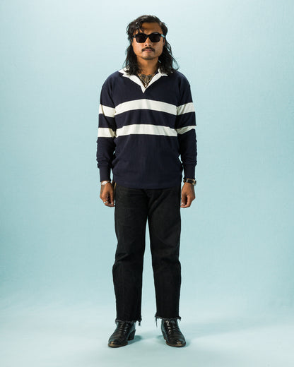 The Real McCoy's Climber's Striped Rugby Shirt - Navy x Ecru - Standard & Strange