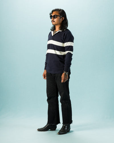 The Real McCoy's Climber's Striped Rugby Shirt - Navy x Ecru - Standard & Strange