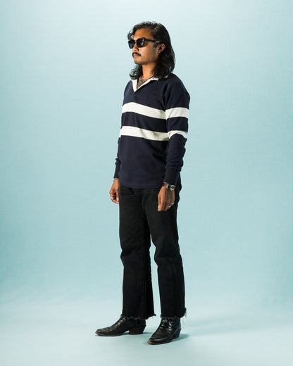 The Real McCoy's Climber's Striped Rugby Shirt - Navy x Ecru - Standard & Strange