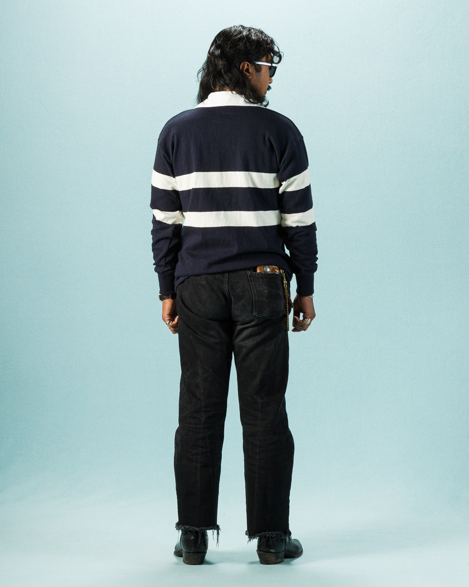 The Real McCoy's Climber's Striped Rugby Shirt - Navy x Ecru - Standard & Strange
