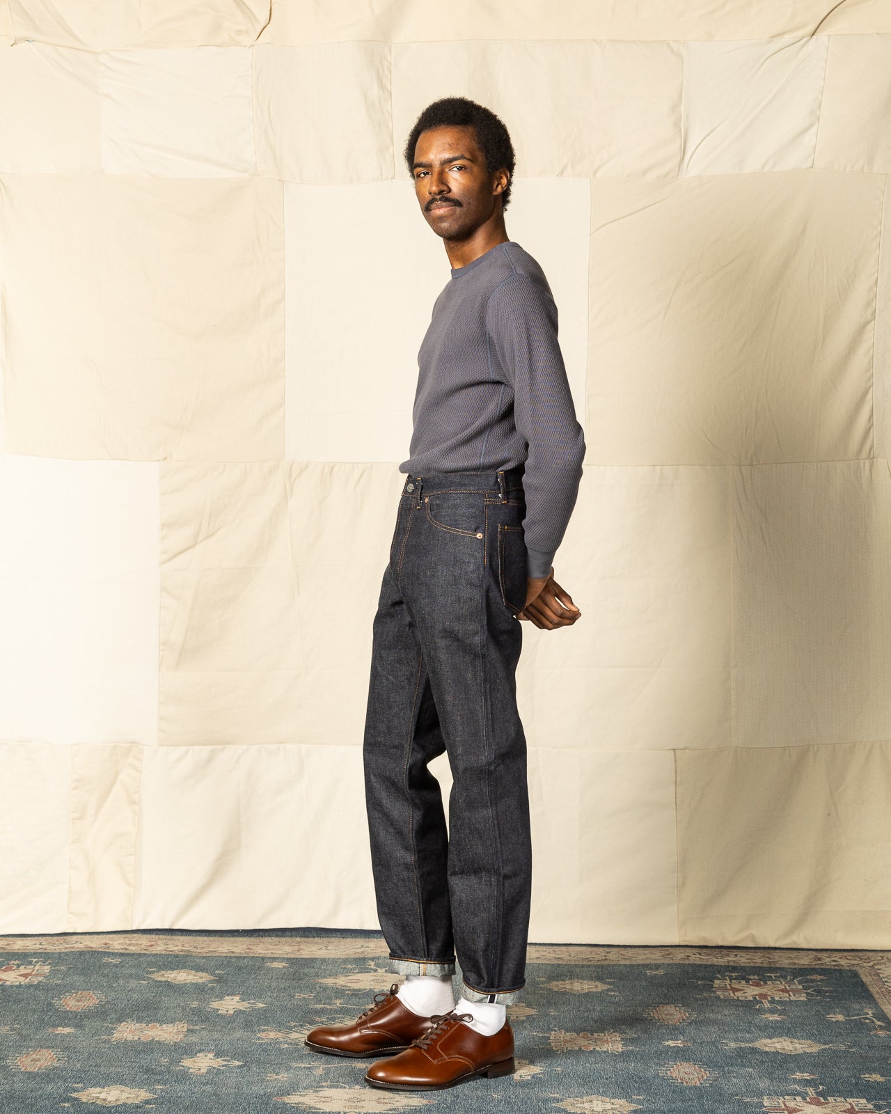 The Real McCoy's Honeycomb Thermal Shirt - Ink Blue - Standard & Strange