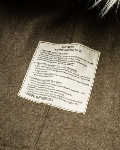 The Real McCoy's Hood, Winter, w/Synthetic Fur Ruff - Olive - Standard & Strange