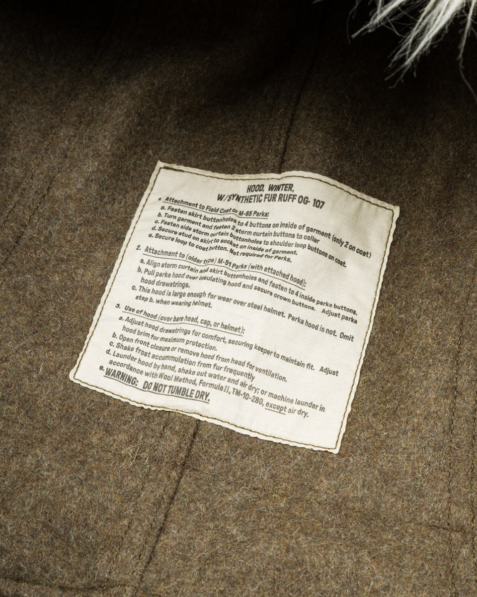 The Real McCoy's Hood, Winter, w/Synthetic Fur Ruff - Olive - Standard & Strange