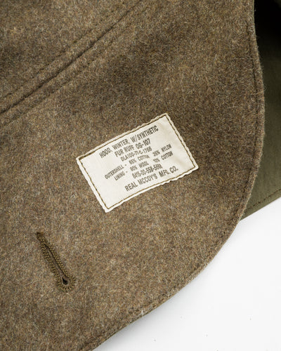 The Real McCoy's Hood, Winter, w/Synthetic Fur Ruff - Olive - Standard & Strange