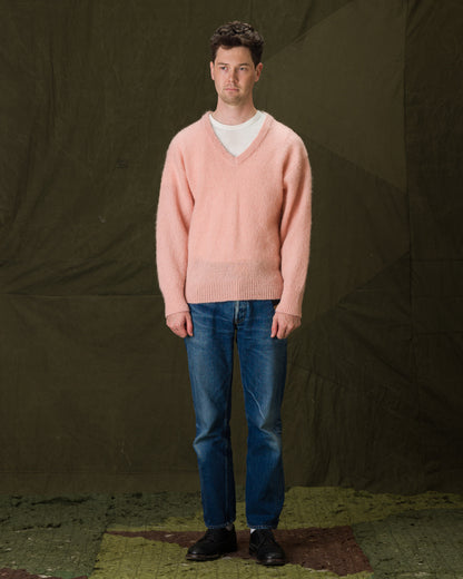 The Real McCoy's Joe McCoy Mohair V-Neck Sweater - Flamingo - Standard & Strange