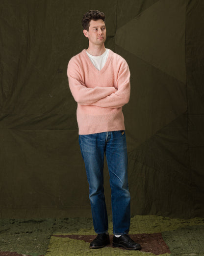 The Real McCoy's Joe McCoy Mohair V-Neck Sweater - Flamingo - Standard & Strange