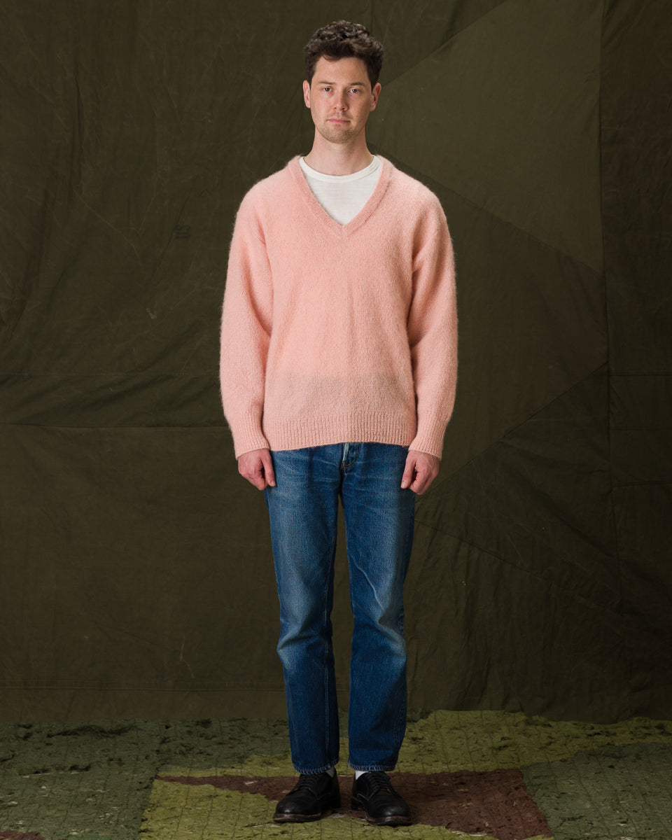 The Real McCoy's Joe McCoy Mohair V-Neck Sweater - Flamingo