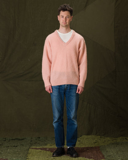 The Real McCoy's Joe McCoy Mohair V-Neck Sweater - Flamingo - Standard & Strange