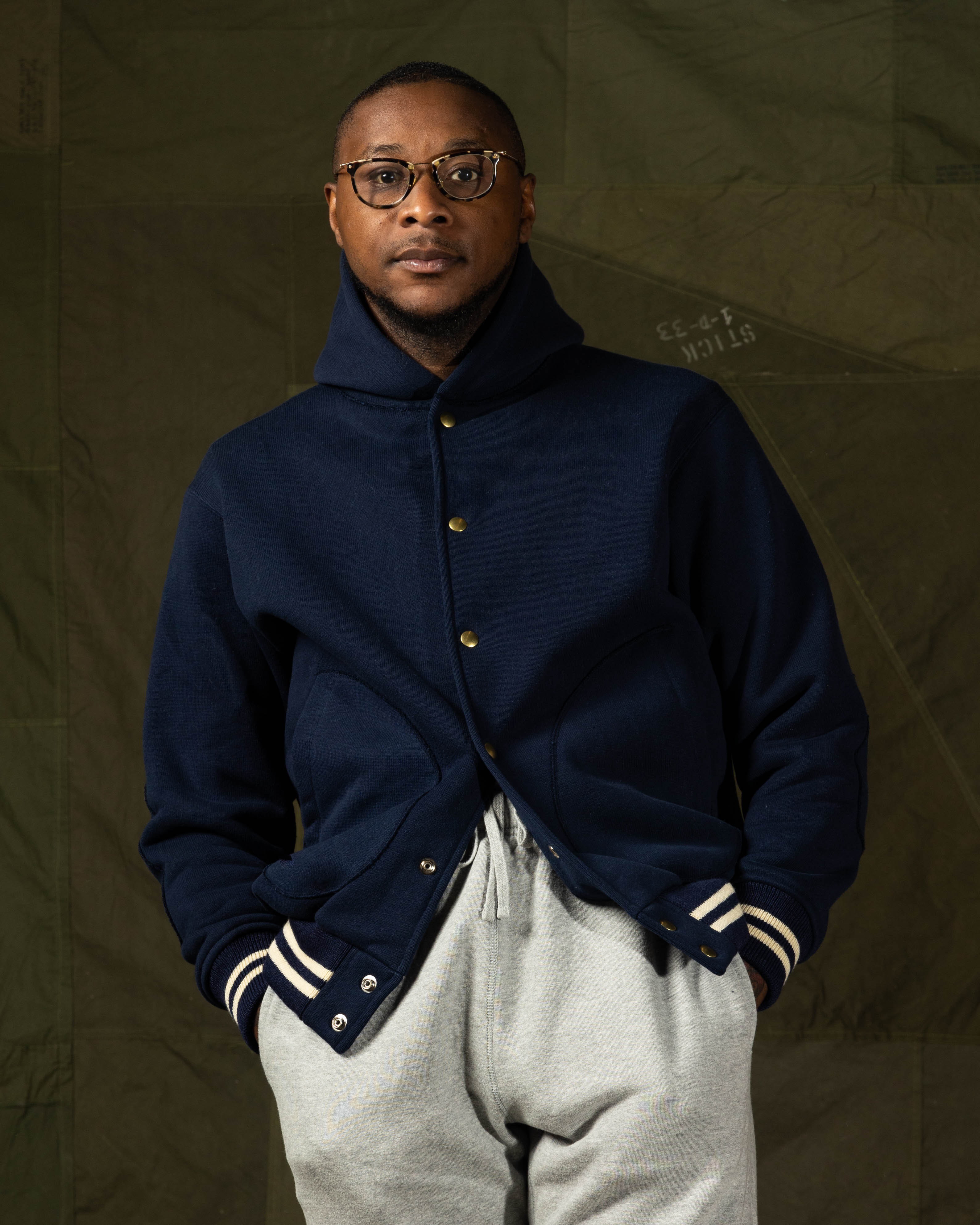 The Real McCoy's Snap Button Hooded Sweatshirt - Midnight Blue - Standard & Strange