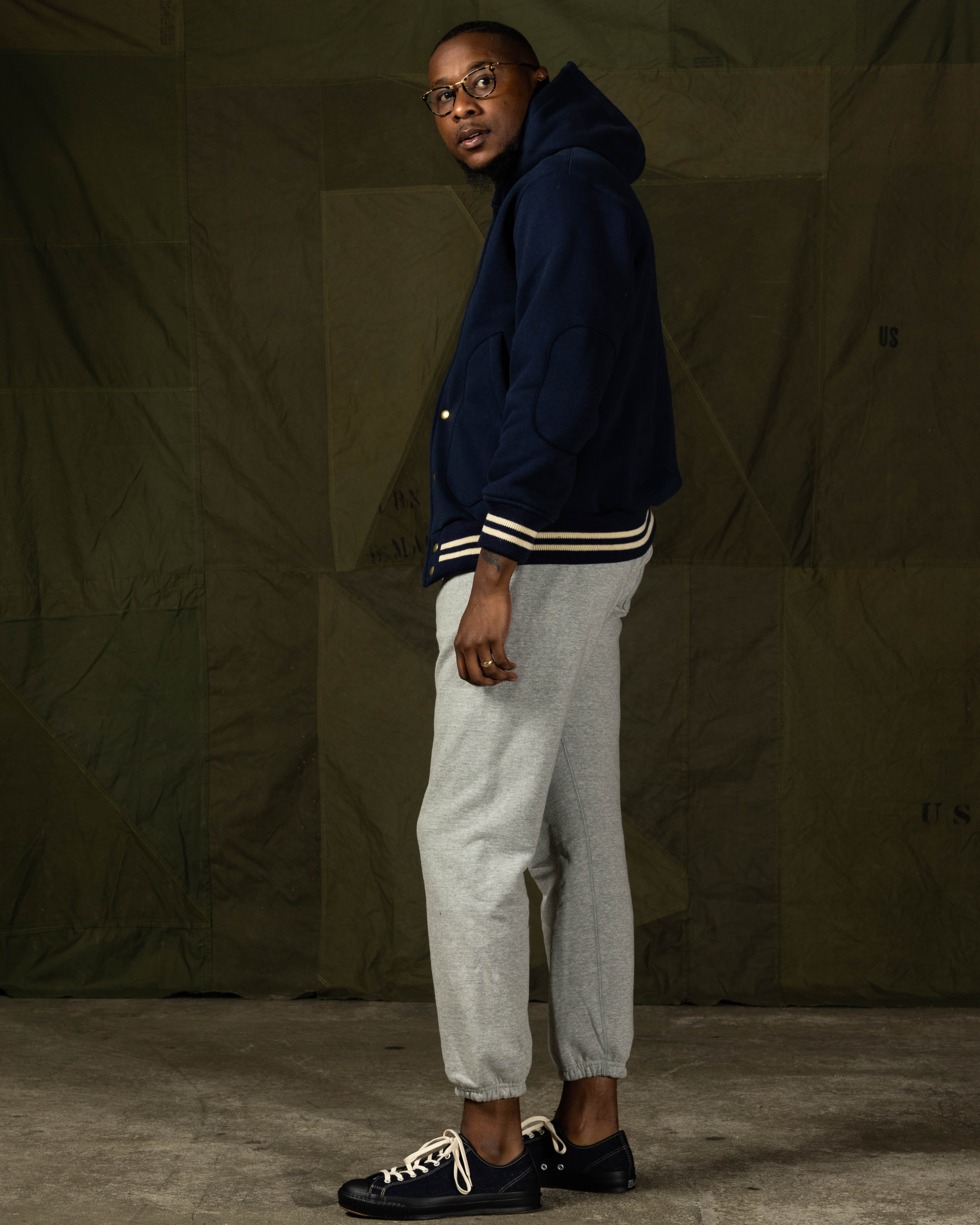 The Real McCoy's Snap Button Hooded Sweatshirt - Midnight Blue - Standard & Strange