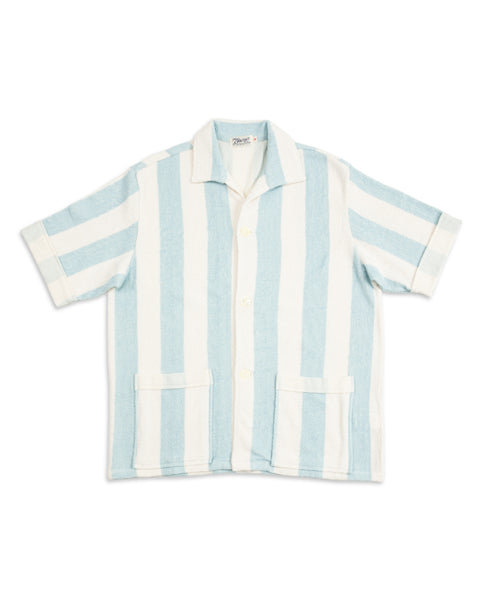 The Real McCoy's Stripe Cotton Pile Beach Shirt - Light Blue - Standard & Strange