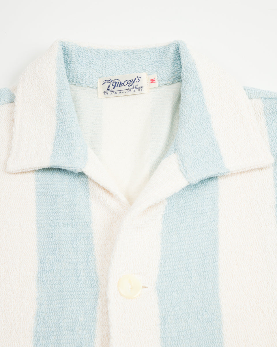 The Real McCoy's Stripe Cotton Pile Beach Shirt - Light Blue