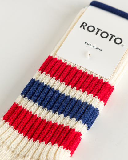 RoToTo Coarse Ribbed Old School Socks - Chili Red/Blue - Standard & Strange