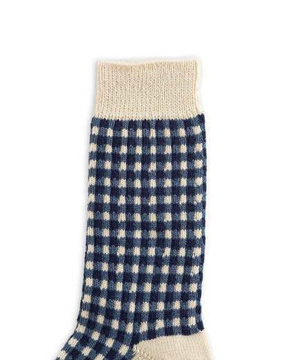 RoToTo Gingham Check Socks - Navy - Standard & Strange