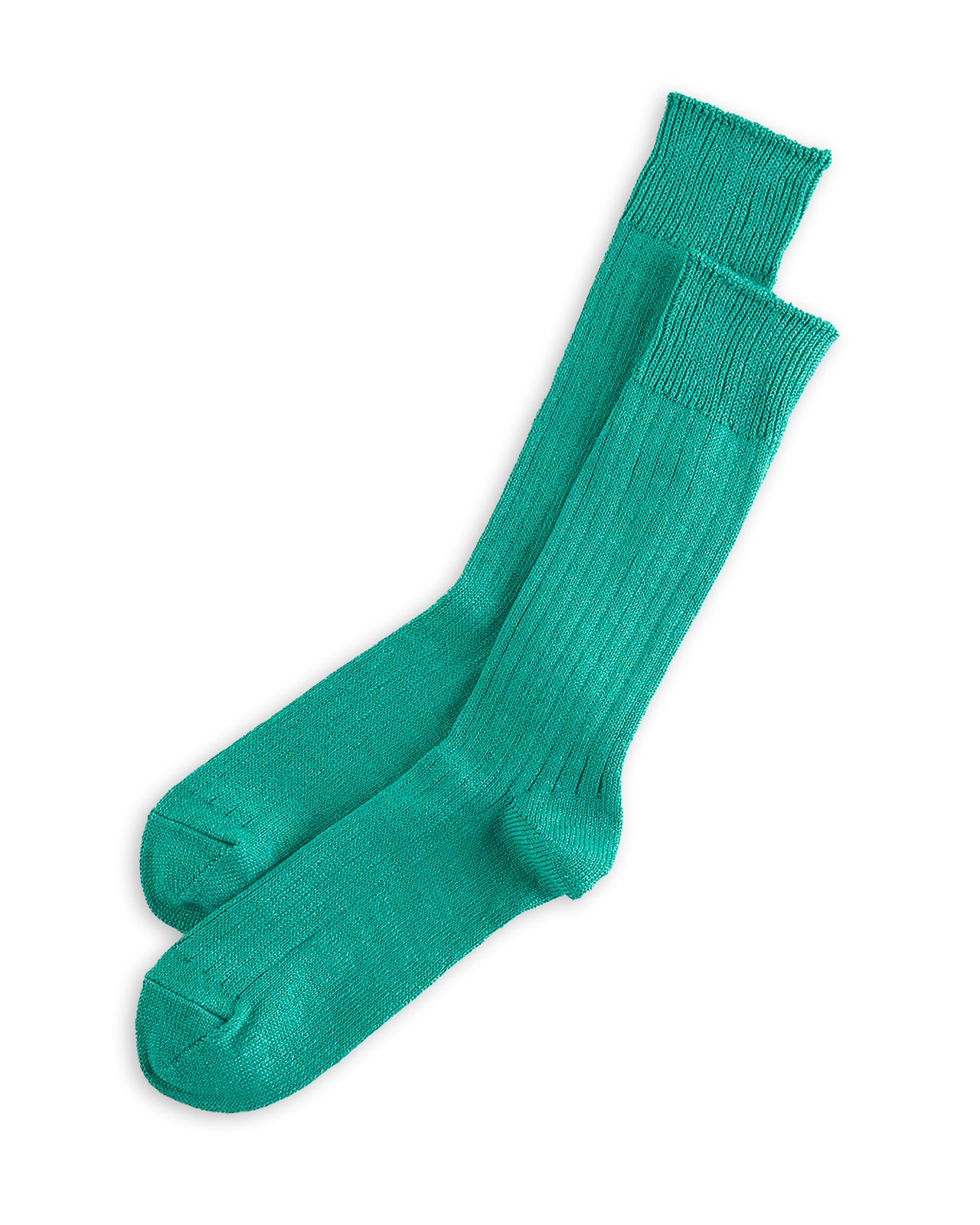 RoToTo Linen/Cotton Ribbed Crew Socks - Aqua Green - Standard & Strange