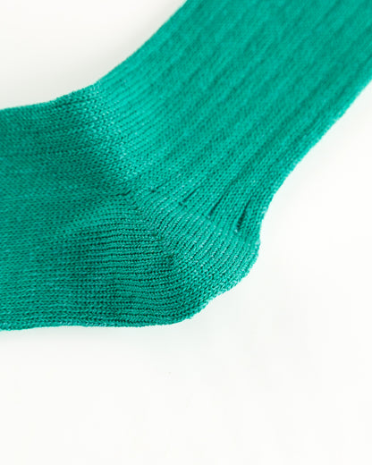 RoToTo Linen/Cotton Ribbed Crew Socks - Aqua Green - Standard & Strange