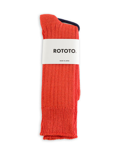 RoToTo Linen/Cotton Ribbed Crew Socks - Orange Red - Standard & Strange