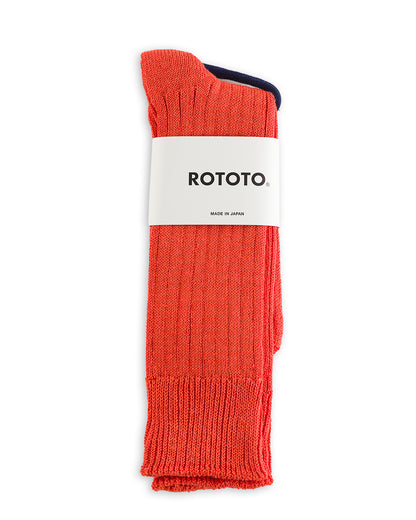 RoToTo Linen/Cotton Ribbed Crew Socks - Orange Red - Standard & Strange