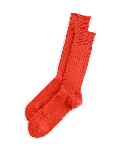 RoToTo Linen/Cotton Ribbed Crew Socks - Orange Red - Standard & Strange