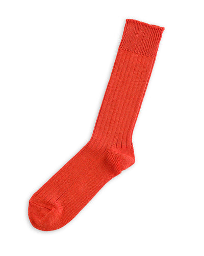 RoToTo Linen/Cotton Ribbed Crew Socks - Orange Red - Standard & Strange