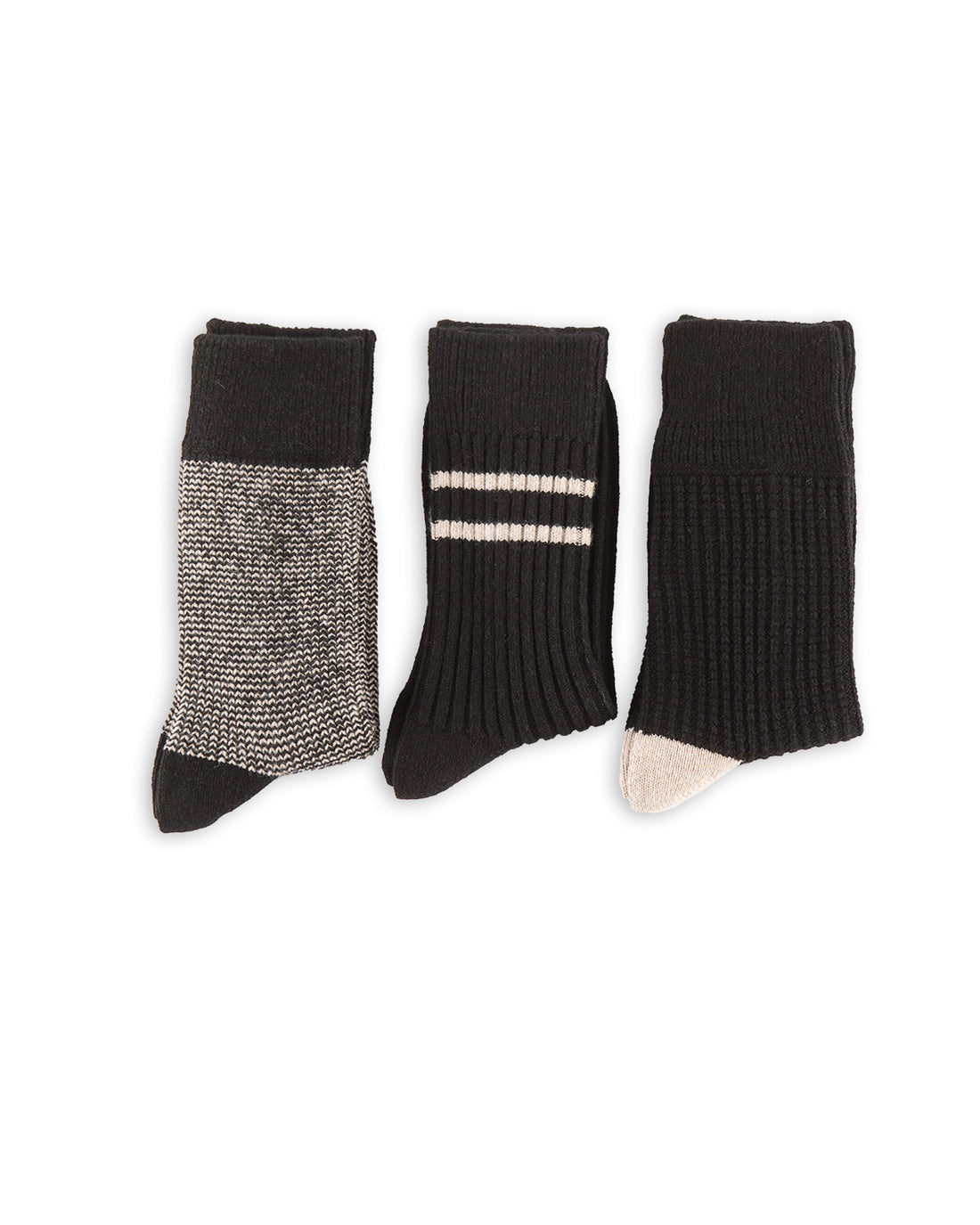 RoToTo Recycled Cotton/Wool Daily 3-pack Socks - Black/Gray - Standard & Strange