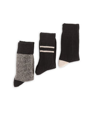 RoToTo Recycled Cotton/Wool Daily 3-pack Socks - Black/Gray - Standard & Strange