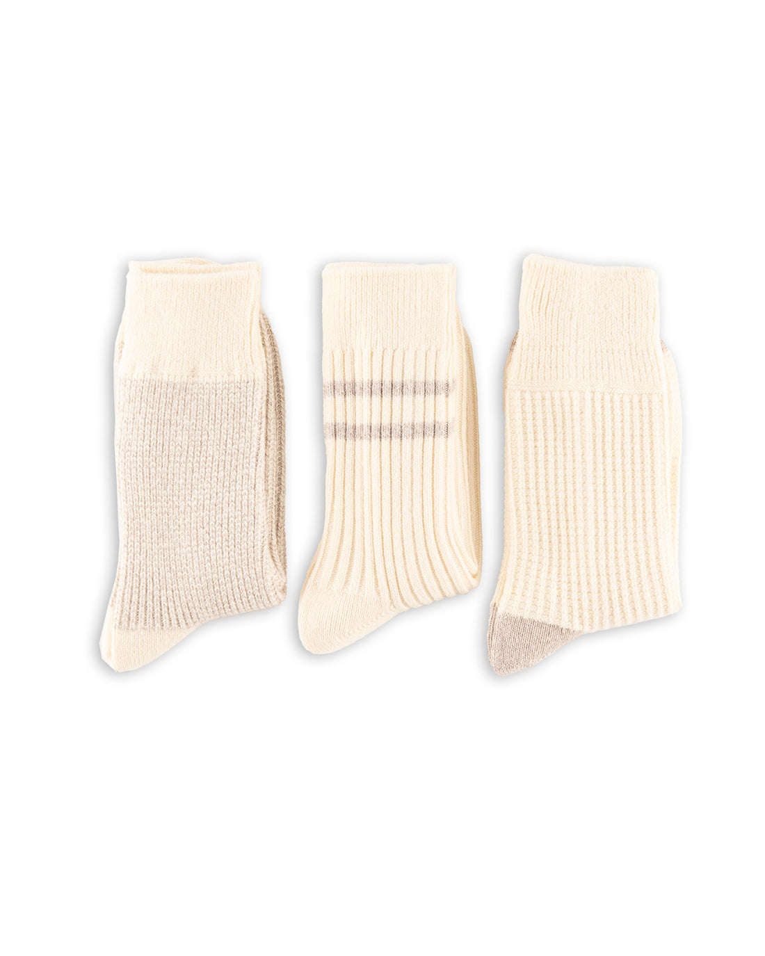 RoToTo Recycled Cotton/Wool Daily 3-pack Socks - Off White/Gray - Standard & Strange