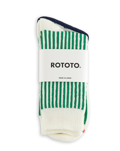 RoToTo Vertical Stripe Socks - White/Green - Standard & Strange