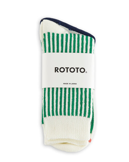 RoToTo Vertical Stripe Socks - White/Green - Standard & Strange