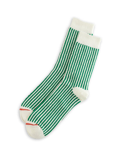 RoToTo Vertical Stripe Socks - White/Green - Standard & Strange