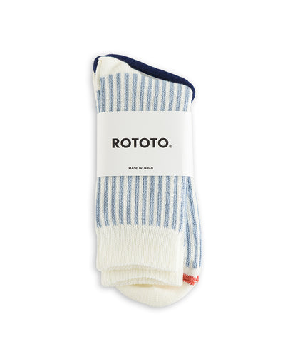 RoToTo Vertical Stripe Socks - White/Light Blue - Standard & Strange