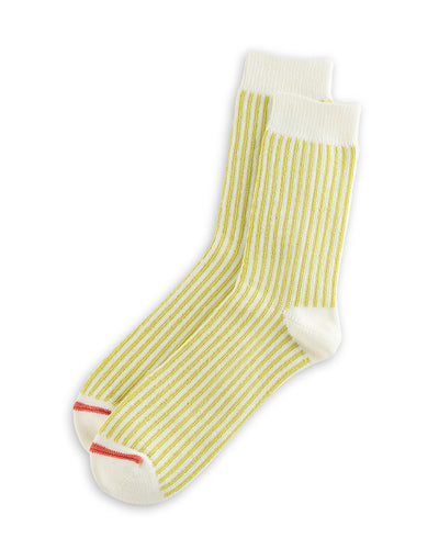 RoToTo Vertical Stripe Socks - White/Lime - Standard & Strange