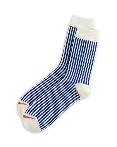 RoToTo Vertical Stripe Socks - White/Royal Blue - Standard & Strange