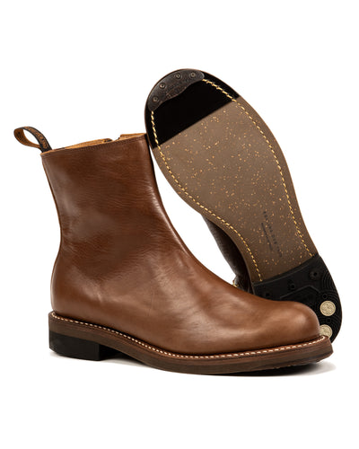 Casper Side Zip Boot - Brown Horsehide