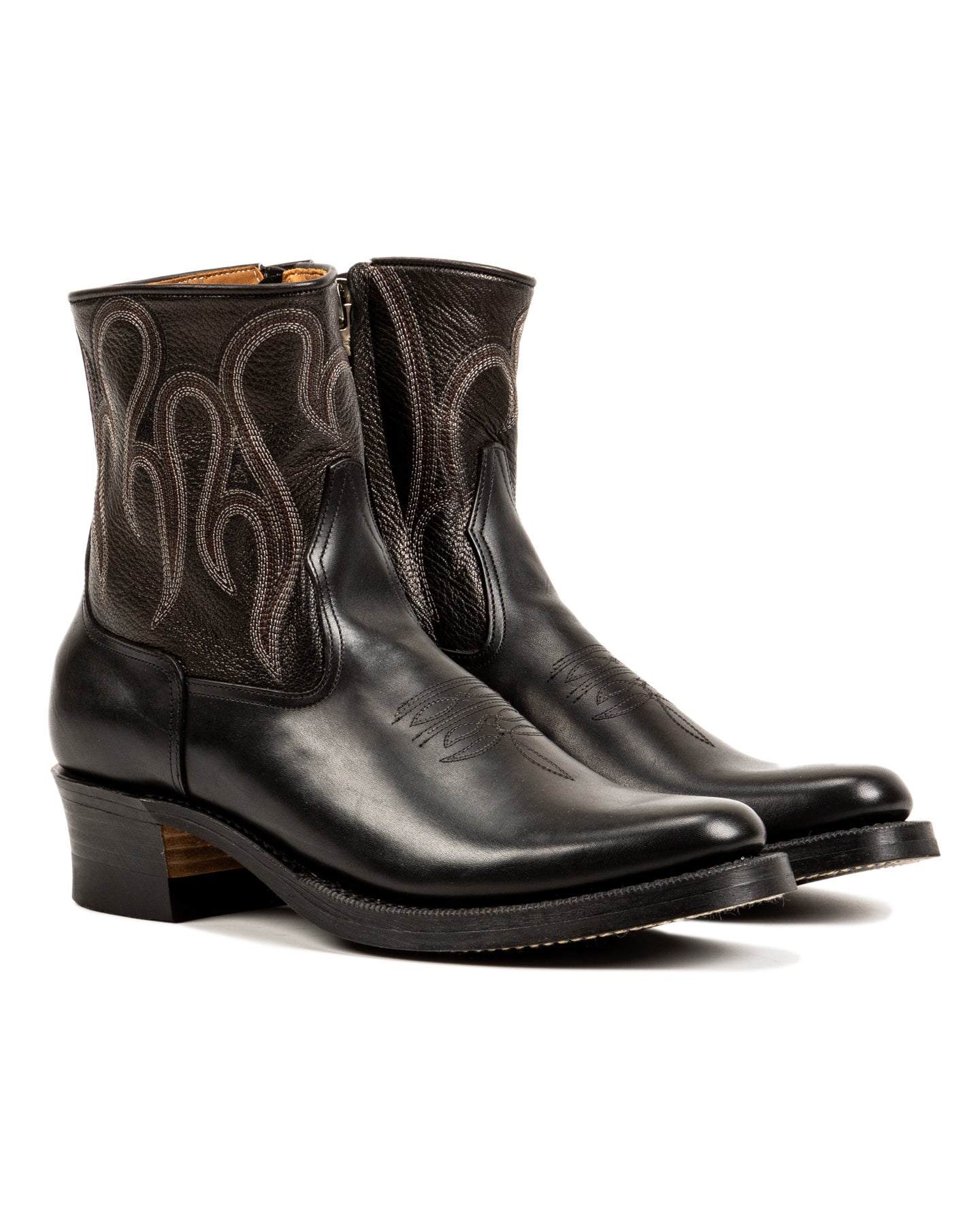 Loro Side Zip - Goat/Calf Black Flame Embroidery