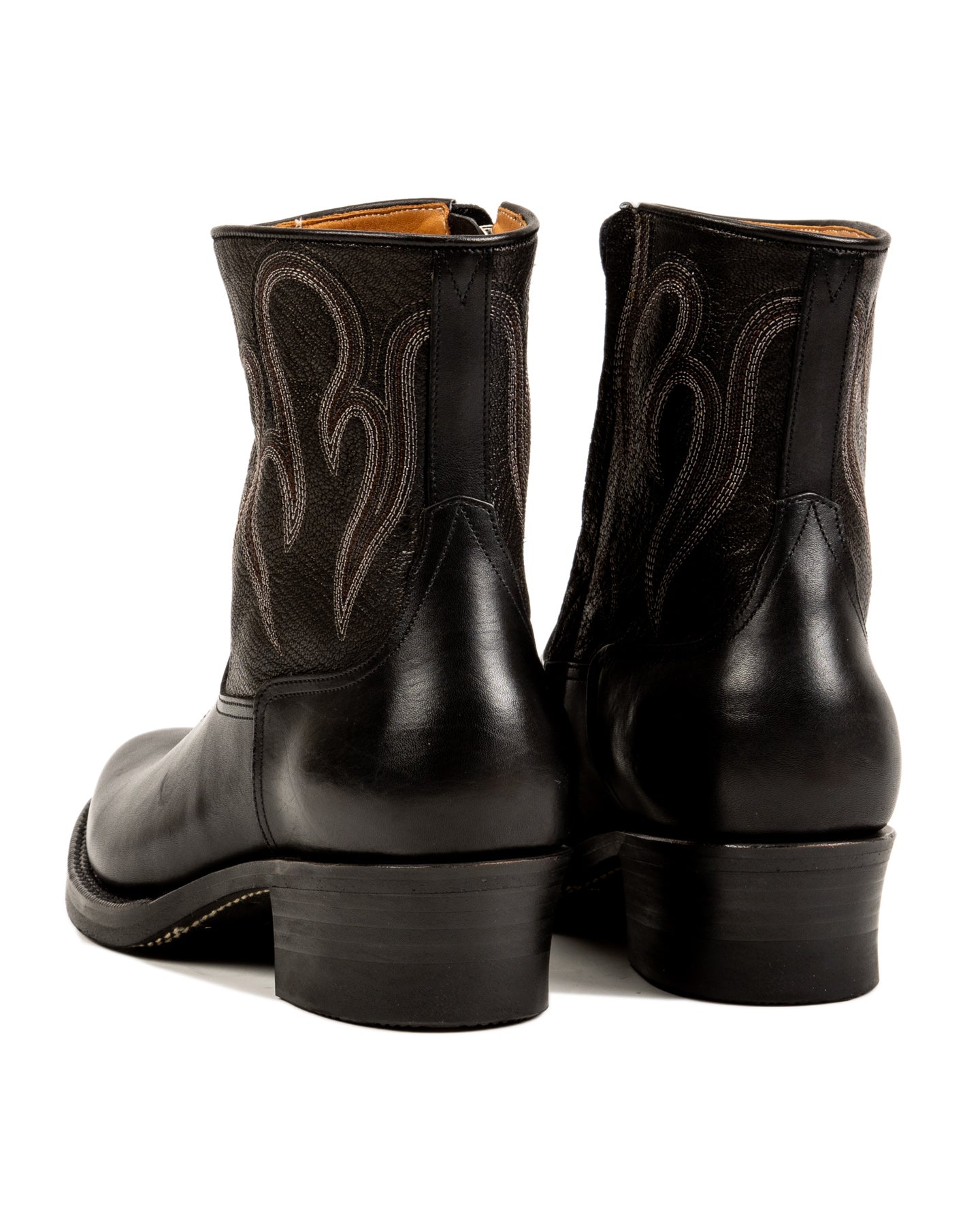 Loro Side Zip - Goat/Calf Black Flame Embroidery – Standard & Strange