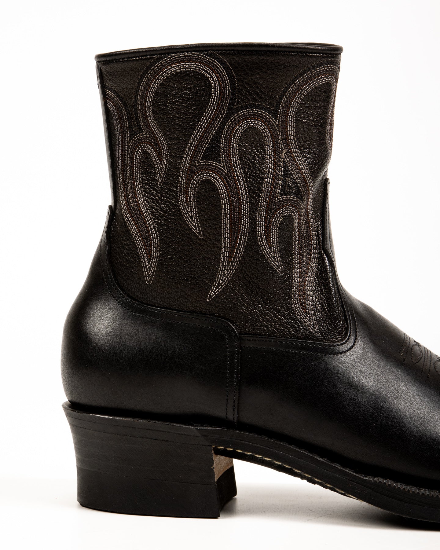 Loro Side Zip - Goat/Calf Black Flame Embroidery – Standard & Strange