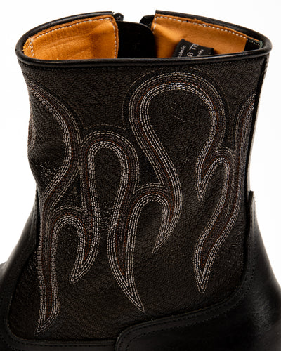 Loro Side Zip - Goat/Calf Black Flame Embroidery