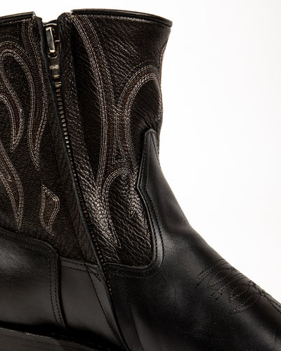 Loro Side Zip - Goat/Calf Black Flame Embroidery
