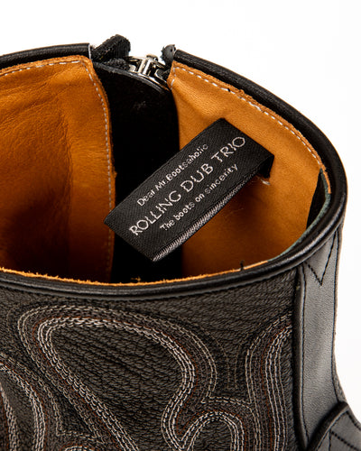 Loro Side Zip - Goat/Calf Black Flame Embroidery