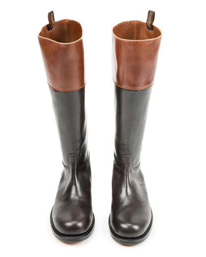 Rolling Dub Trio Rottweiler Riding Boots - Black & Brown Horsehide - Standard & Strange