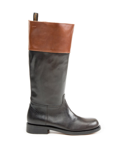 Rolling Dub Trio Rottweiler Riding Boots - Black & Brown Horsehide - Standard & Strange